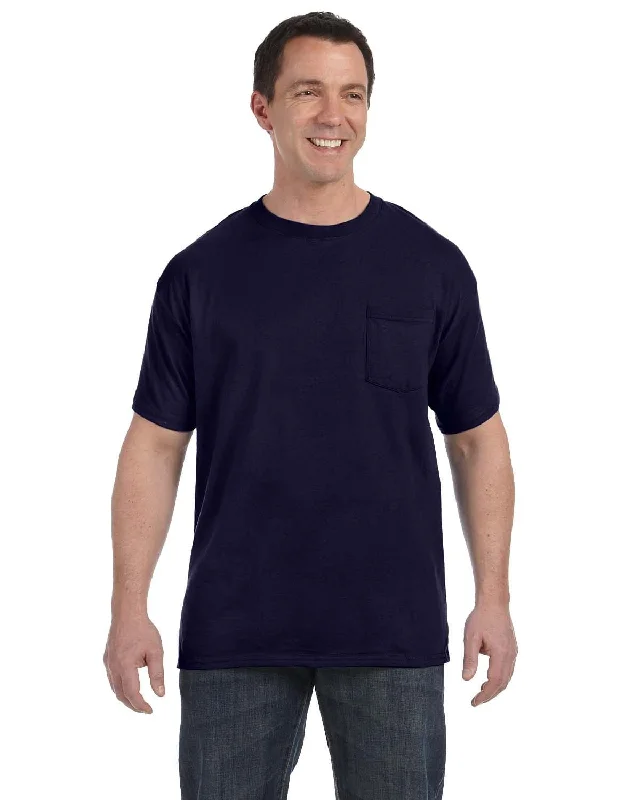 Hanes Authentic-T Pocket T-Shirt | Navy Polka Dot Checkered Tartan