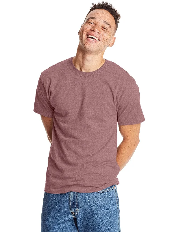 Hanes Beefy-T T-Shirt | Mauve Pepr Hthr Zippered Buttoned Snapped