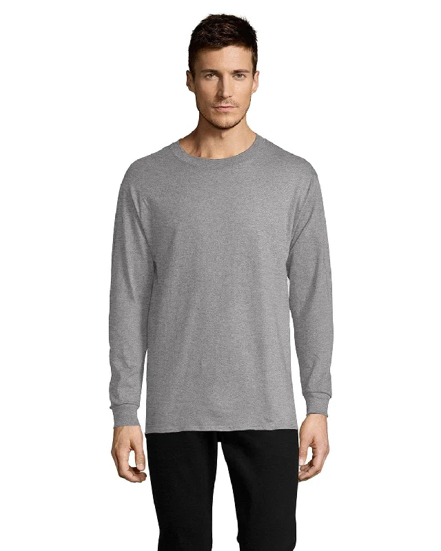 Hanes ComfortSoft Cotton Long Sleeve T-Shirt | Oxford Gray Solid Print Embellished