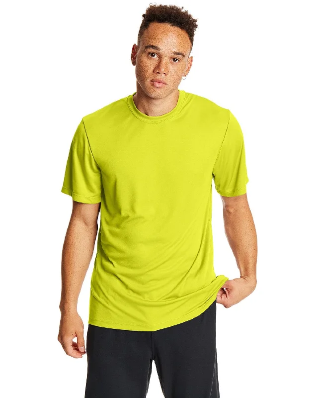 Hanes Cool Dri T-Shirt | Safety Green Notch Collar Peter Pan Collar Cowl Neck