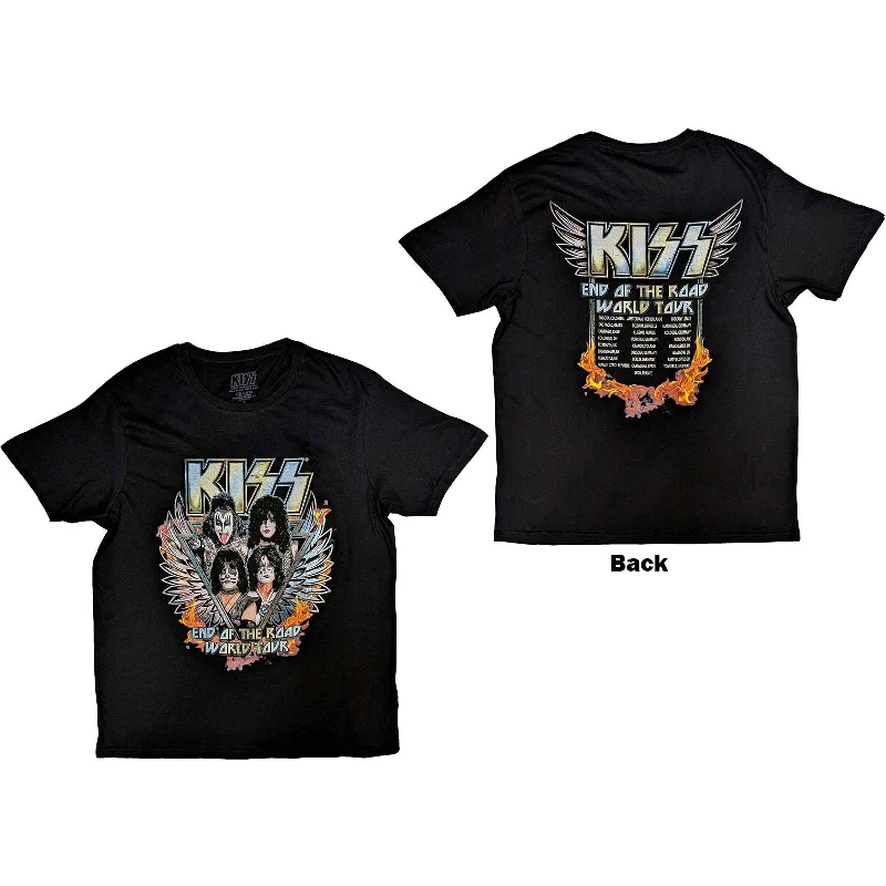 KISS Unisex | Official Band T-Shirt | End Of The Road Wings (Back Print) Denim Fabric Leather Fabric Suede Fabric