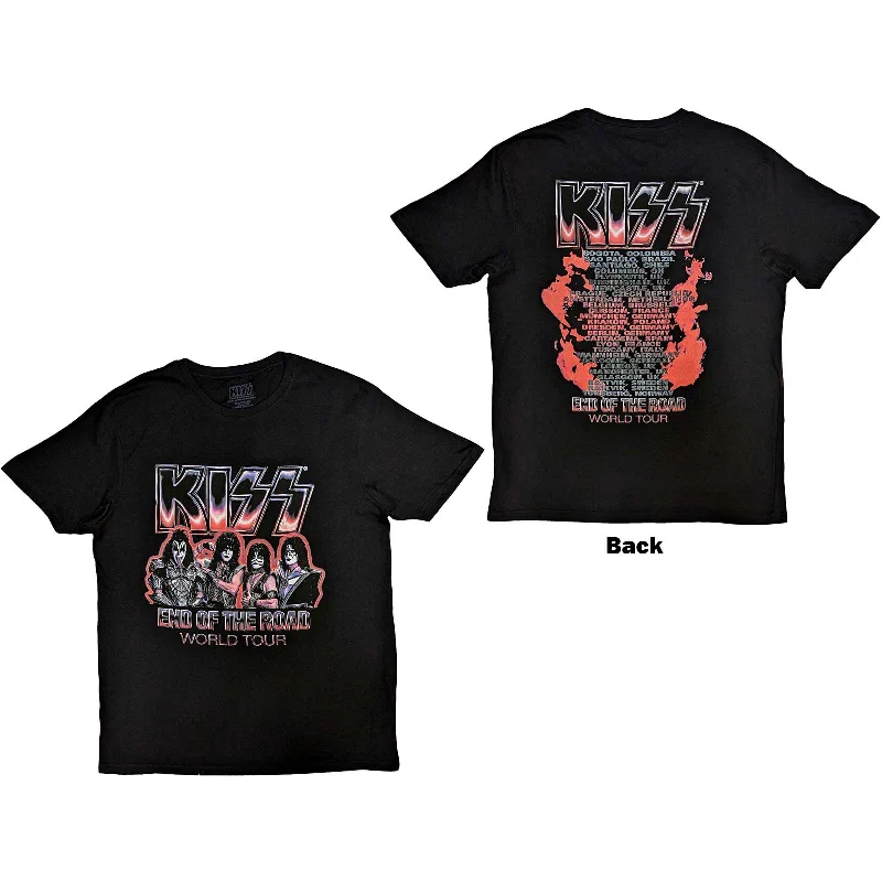 KISS | Official Band T-Shirt | End Of The Road Tour Red (Back Print) Print Jacquard Patchwork