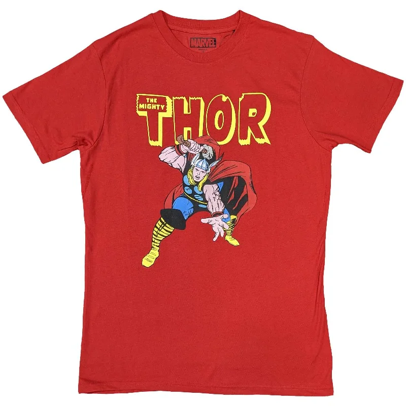 Marvel Comics | Official  Film T-Shirt | Thor Hammer Print Jacquard Patchwork