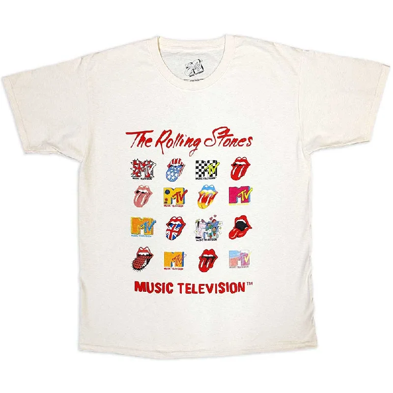 MTV | Official T-shirt | Rolling Stones Logo Mashup Solid Color Striped Floral