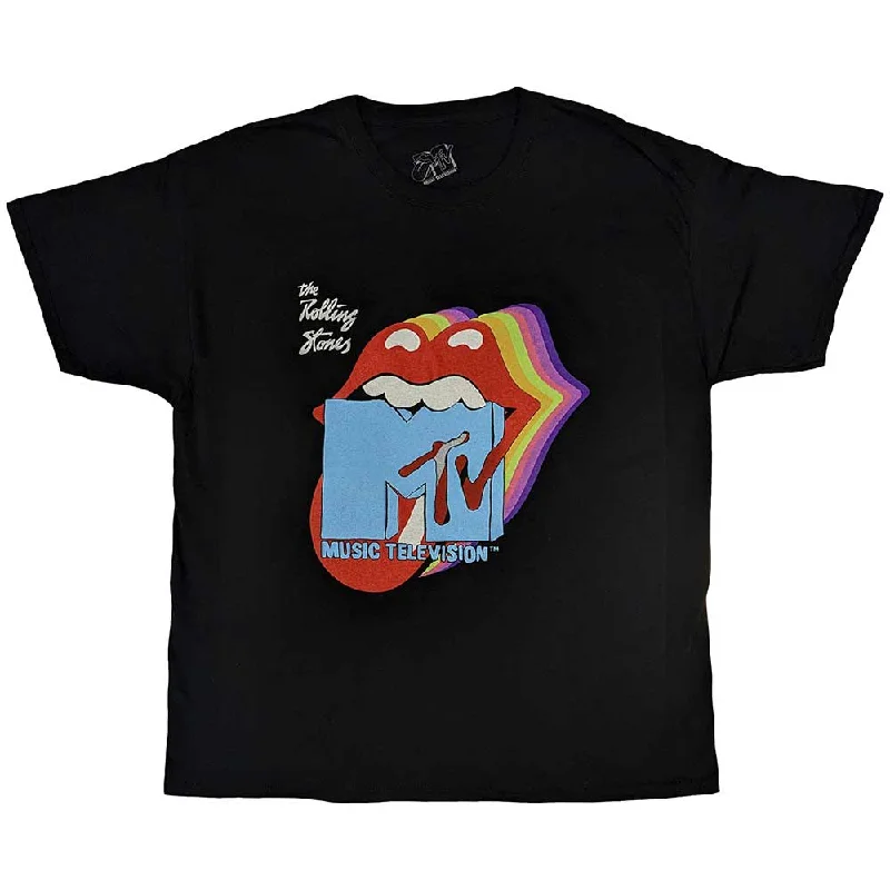 MTV | Official T-shirt | Rolling Stones Rainbow Shadow Tongue Ribbed T-Shirt High Neck Heavyweight