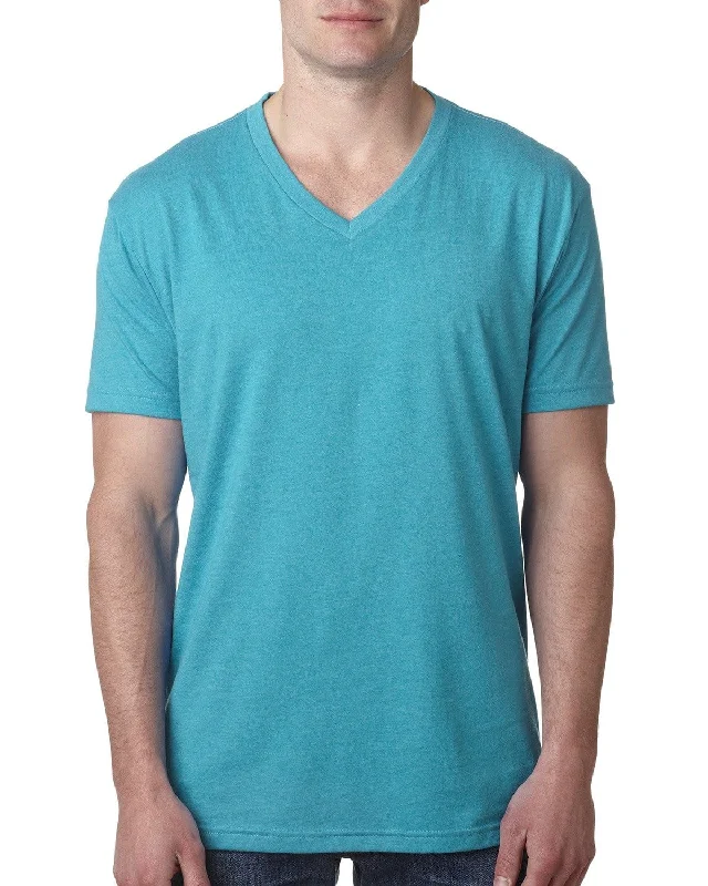 Next Level Mens Premium CVC V-Neck Tee | Bondi Blue Solid Color Striped Floral