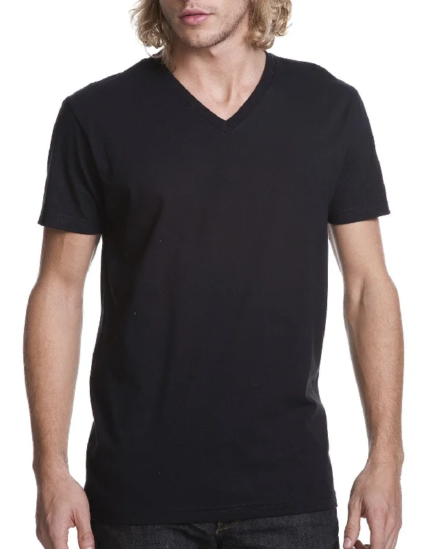 Next Level Mens Short Sleeve V-Neck Tee | Black Wool Fabric Cashmere Fabric Tweed Fabric