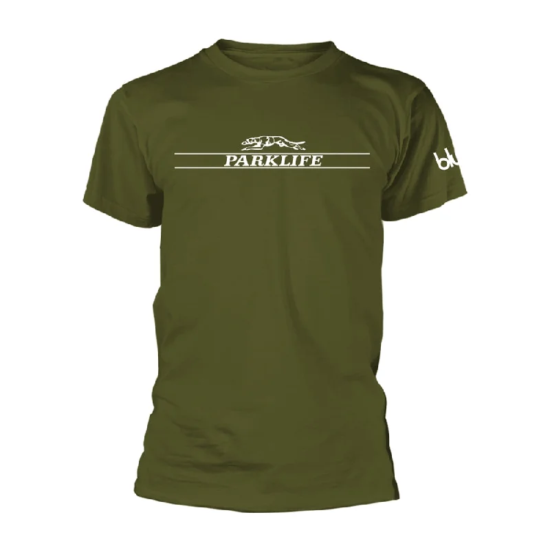 Blur | Official Band T-shirt | Parklife (Green) Hooded Caped Shawl Collar