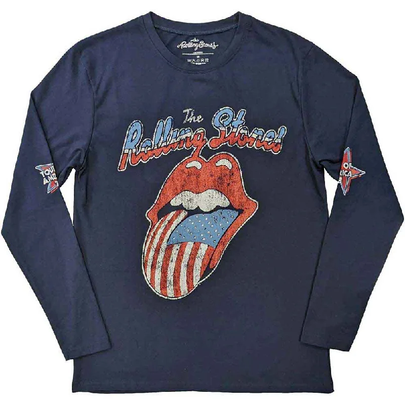 The Rolling Stones | Official Band Long Sleeve T-Shirt | US Tour '78 (Back & Sleeve Print) Striped Floral Plaid