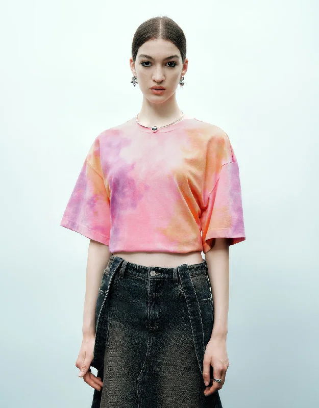 Tie Dye Crew Neck T-Shirt Layered Multi-layer Single Layer