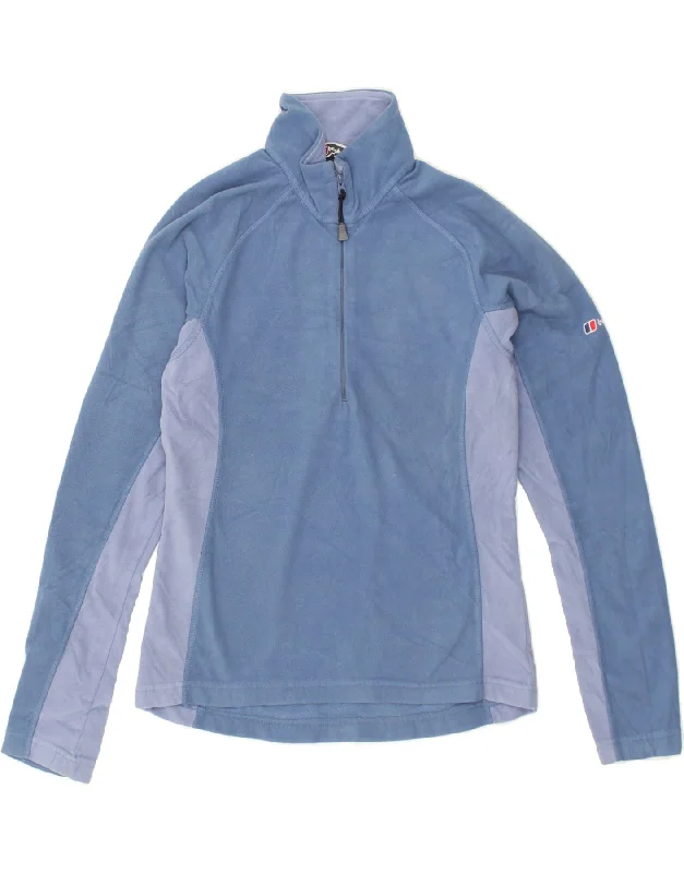 BERGHAUS Womens Zip Neck Fleece Jumper UK 8 Small Blue Colourblock Velvet Chenille Corduroy