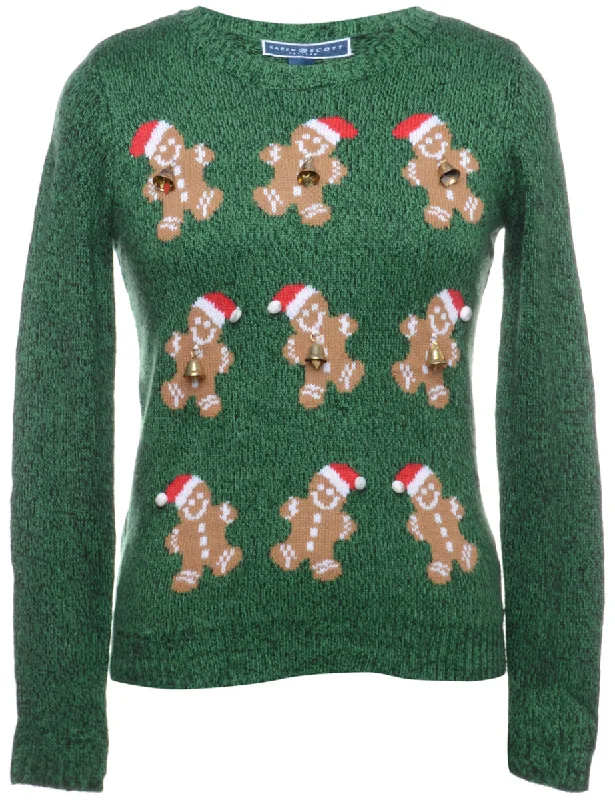 Beyond Retro Reworked Jingle Bells Jumper - S Elasticated Padded Insulated