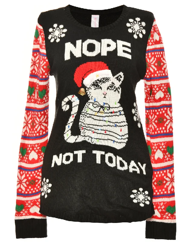 Black Cat Christmas Jumper - L Boxy Sweater Fitted Sweater A-Line