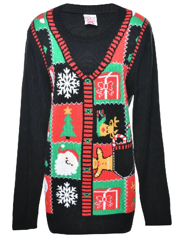 Black Christmas Jumper - L Terry Terry Cloth Terry Knit