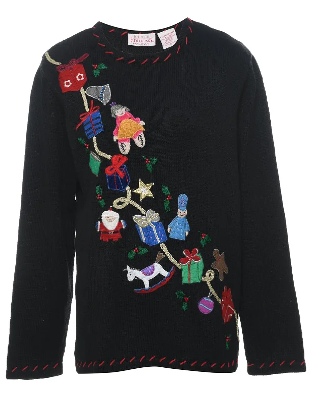 Black Christmas Jumper - L Stylish Fashionable Trendy