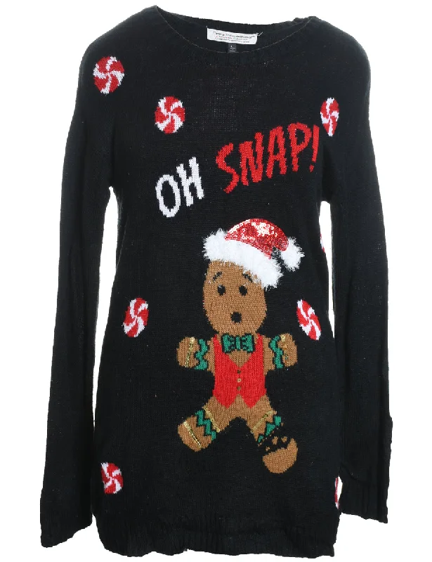 Black Christmas Jumper - L Bright Pastel Dark