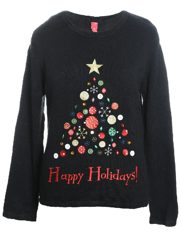 Black Christmas Jumper - L Velvet Chenille Corduroy