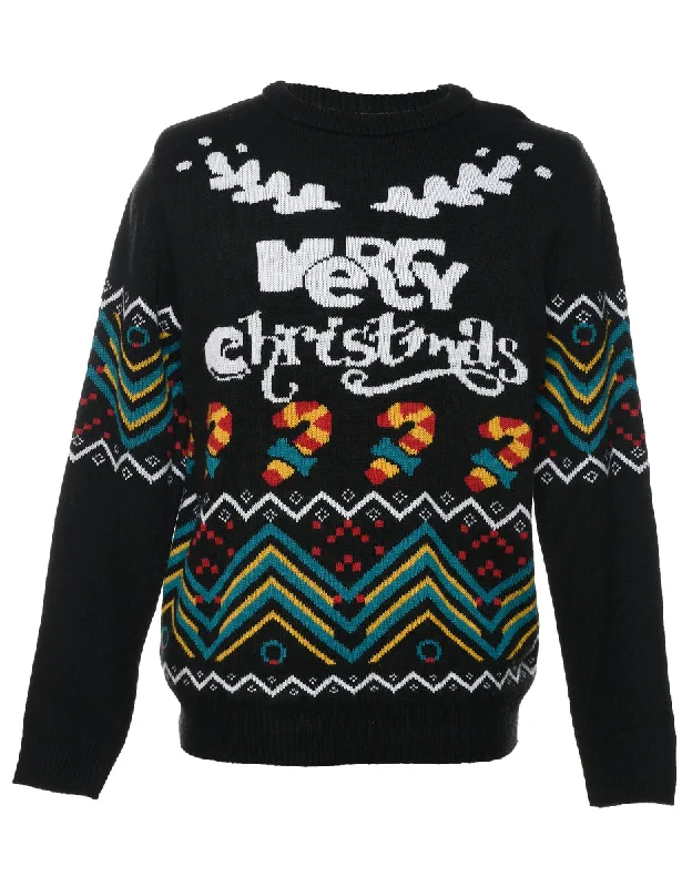 Black Christmas Jumper - L Satin Blend Silk Blend Wool Blend