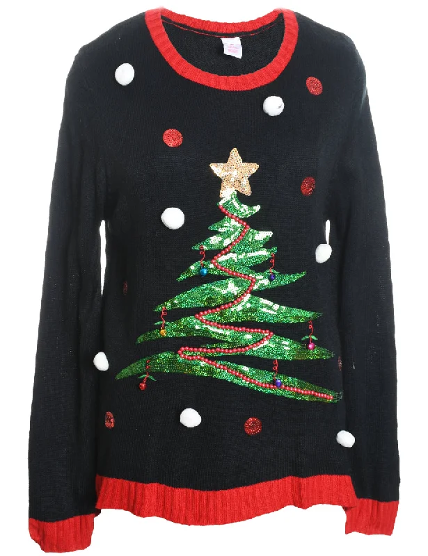 Black Christmas Jumper - L Spandex Blend Rayon Blend Denim Blend