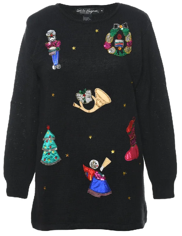 Black Christmas Jumper - M Wool Sweater Cotton Sweater Cashmere Sweater