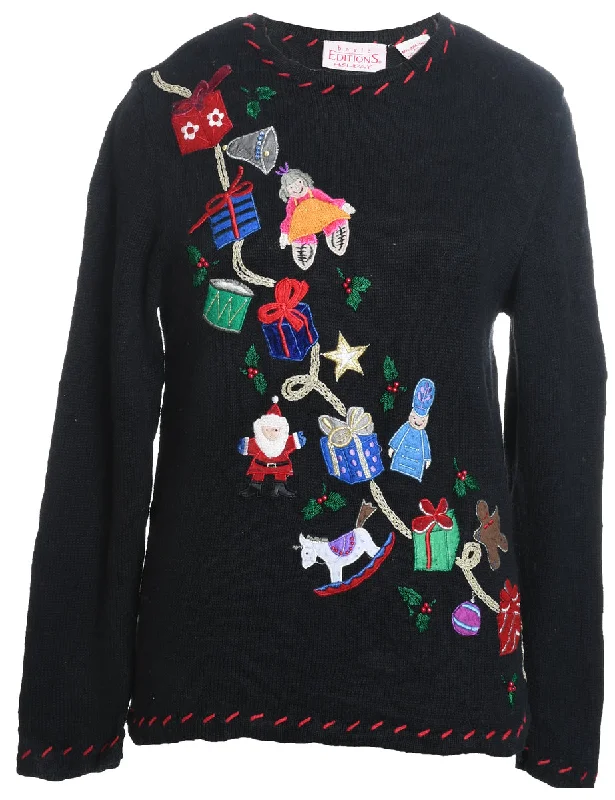 Black Christmas Jumper - M Silk Blend Satin Velvet