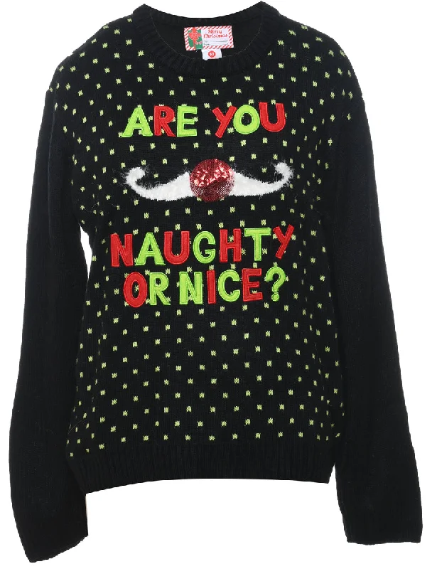 Black Christmas Jumper - M Fleece Sweater Nylon Polyester