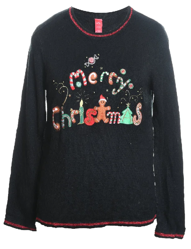 Black Christmas Jumper - M Soft Cozy Warm