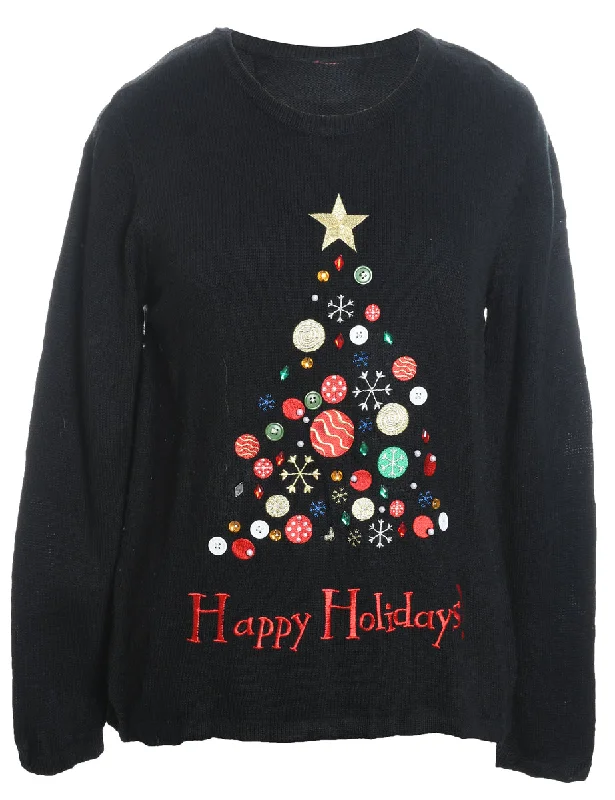 Black Christmas Jumper - M Oversized Loose Flowy