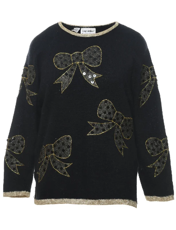 Black Christmas Jumper - S Embroidered Appliqued Beaded