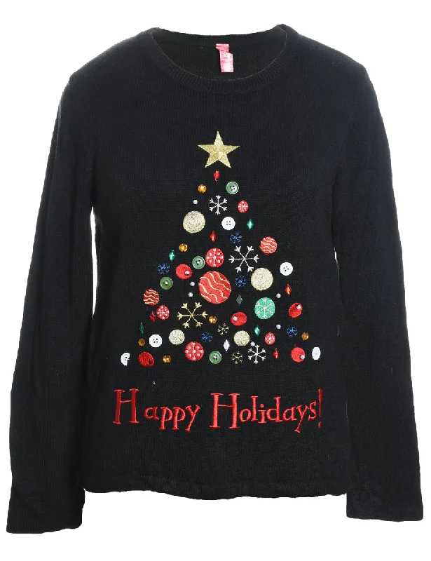 Black Christmas Jumper - S Terry Blend Velvet Blend Canvas Blend