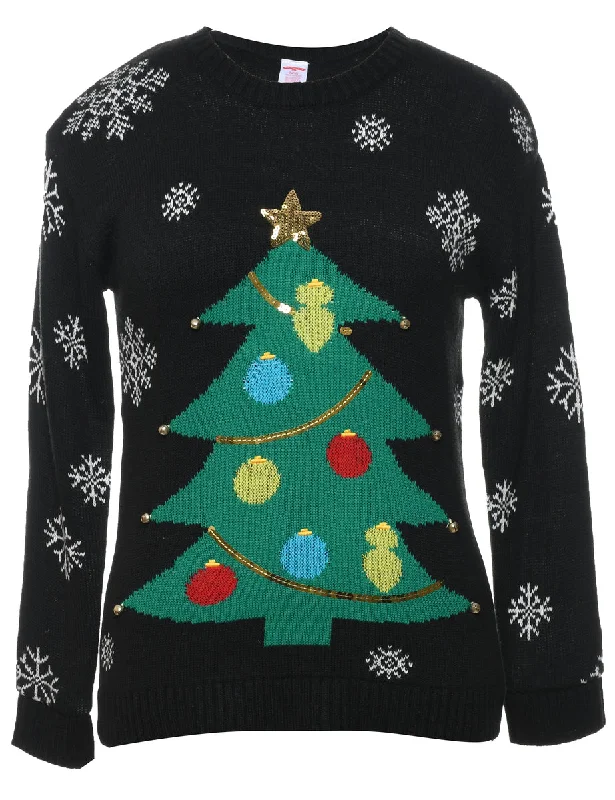 Black Christmas Jumper - S Polka Dot Checkered Tartan