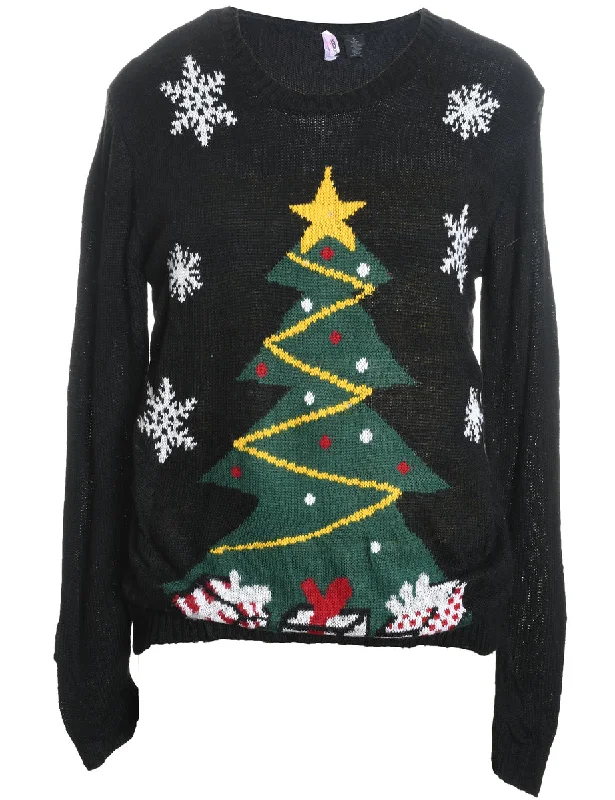 Black Christmas Jumper - S Print Jacquard Patchwork