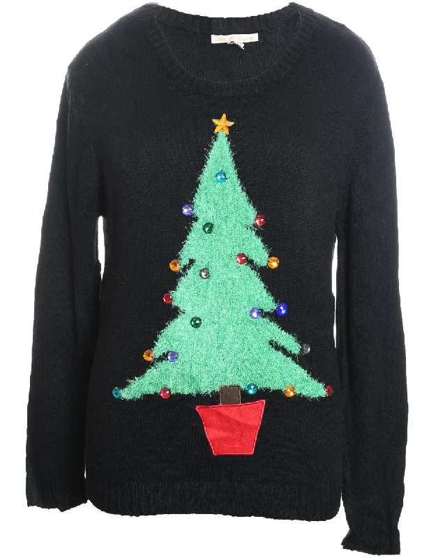 Black Christmas Jumper - XL Hooded Caped Shawl Collar