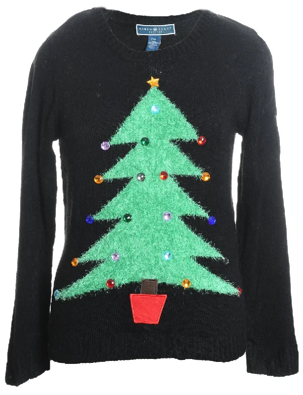 Black Christmas Jumper - XL Zippered Buttoned Snapped