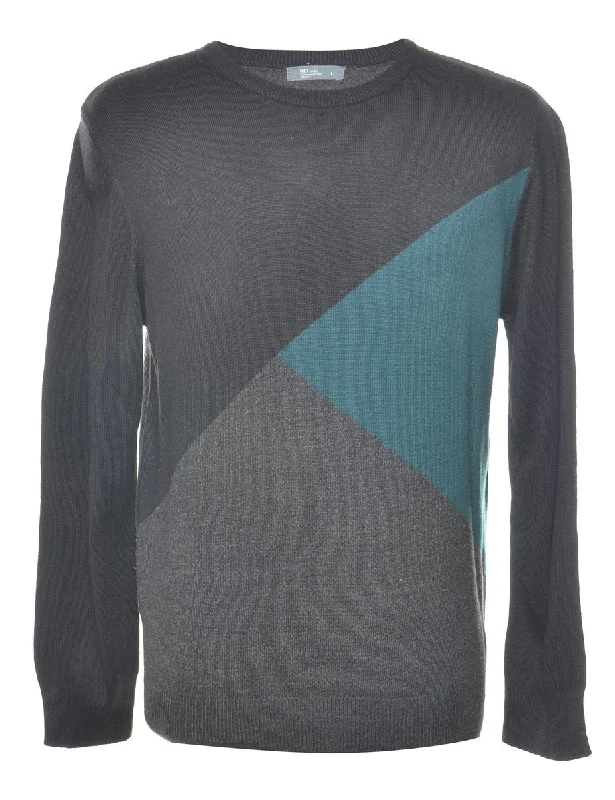 Black, Grey & Blue Knit Jumper - L Tailored Straight A-Line