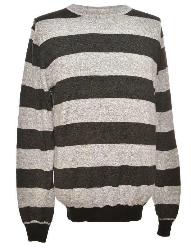 Black & Grey Knit Jumper - L Spandex Rayon Corduroy