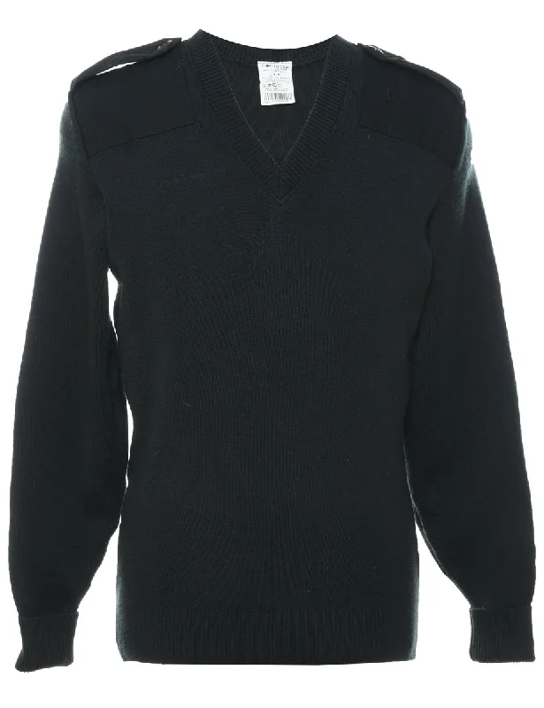 Black Knit Jumper - M Silk Blend Satin Velvet