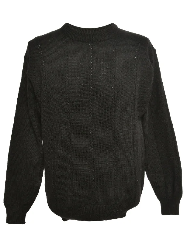 Black Long Sleeved Jumper - M Satin Blend Silk Blend Wool Blend