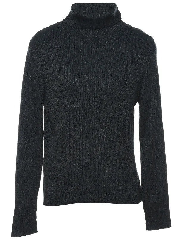 Black Turtleneck Jumper - M Sequined Glittery Shiny