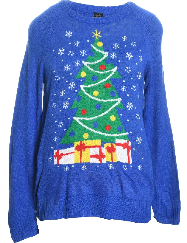 Blue Christmas Jumper - L Jersey Fabric Tulle Fabric Batik Fabric