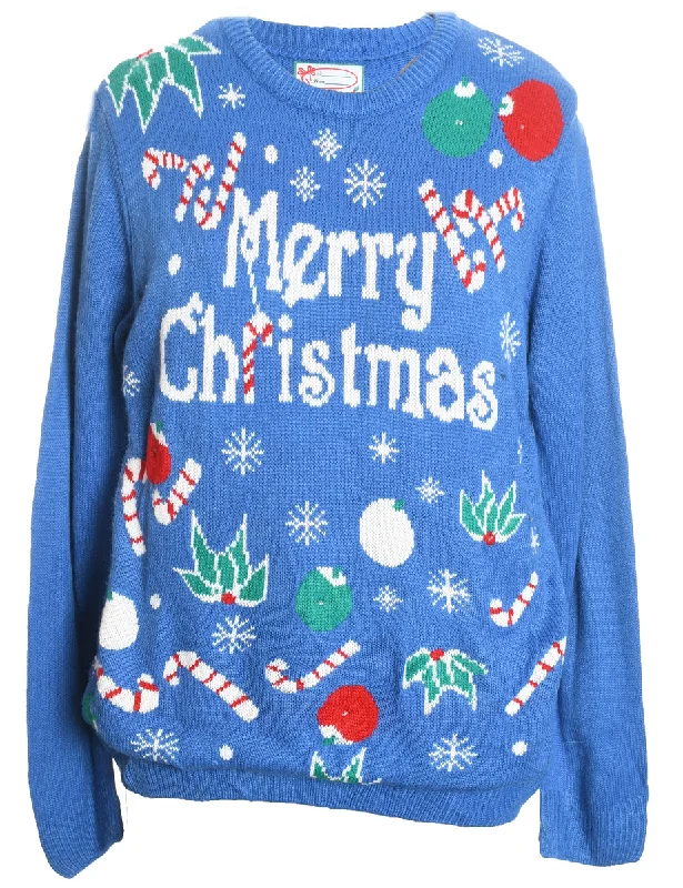 Blue Christmas Jumper - L Sweater Knitwear Pullover