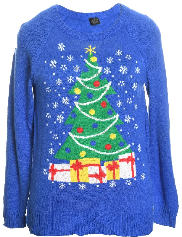 Blue Christmas Jumper - L Long Sweater Short Sweater Cropped Sweater