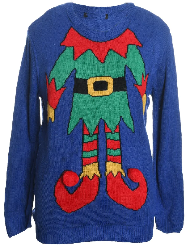 Blue Christmas Jumper - L Hooded Sweater Collared Sweater Shawl Collar