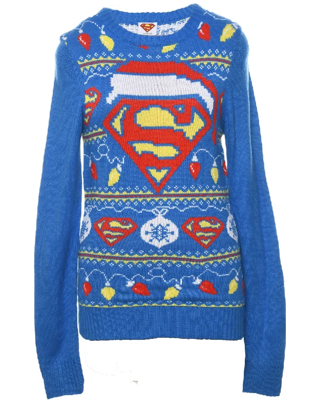 Blue Christmas Jumper - M Slim Fit Regular Fit Oversized