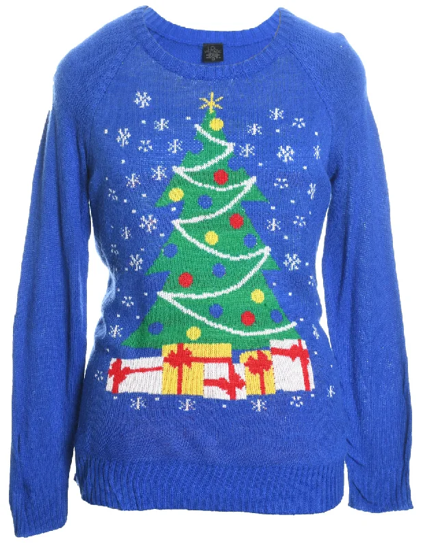 Blue Christmas Jumper - M Boxy Sweater Fitted Sweater A-Line