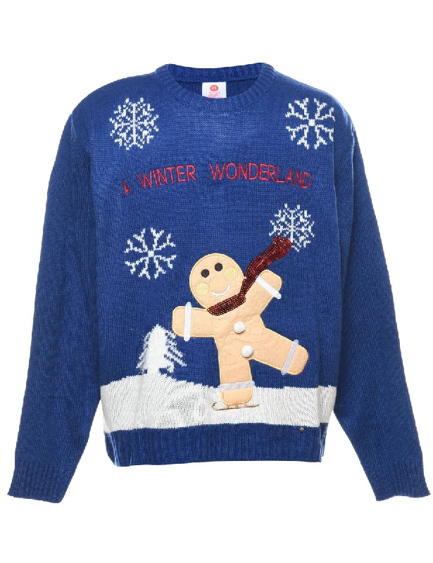 Blue Christmas Jumper - XL Mesh Sweater Canvas Denim