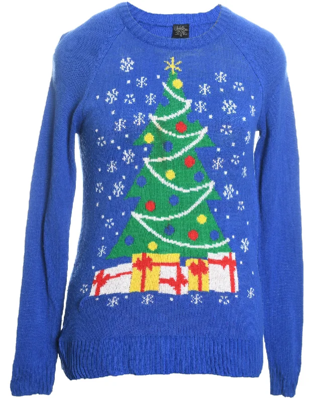 Blue Christmas Knit Jumper - S Modern Contemporary Chic