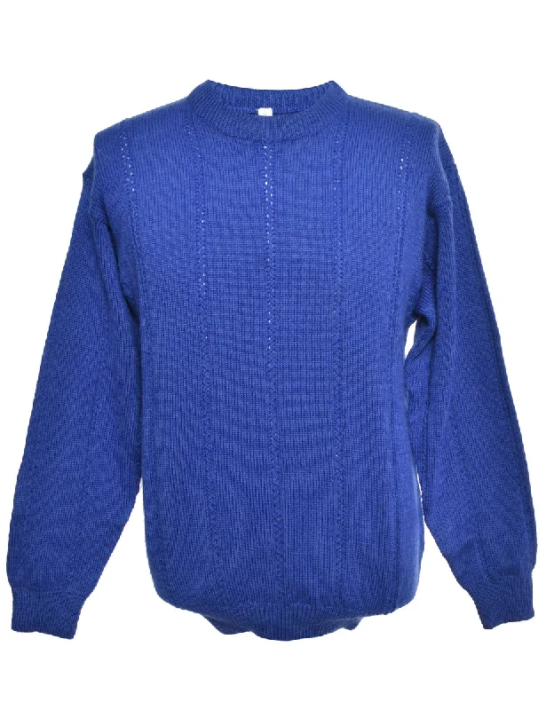 Blue Long Sleeved Jumper - M Mesh Fabric Canvas Fabric Denim Fabric