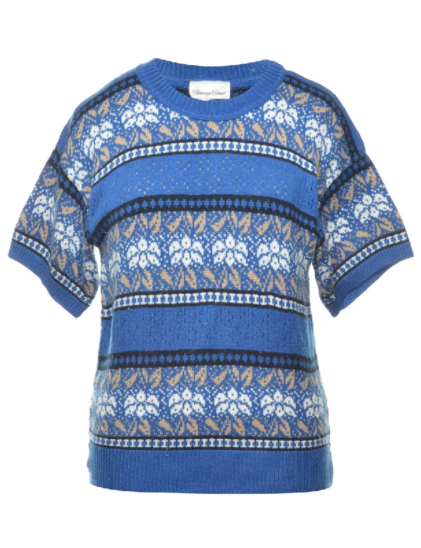 Blue Nordic Jumper - M Sweater Knitwear Pullover