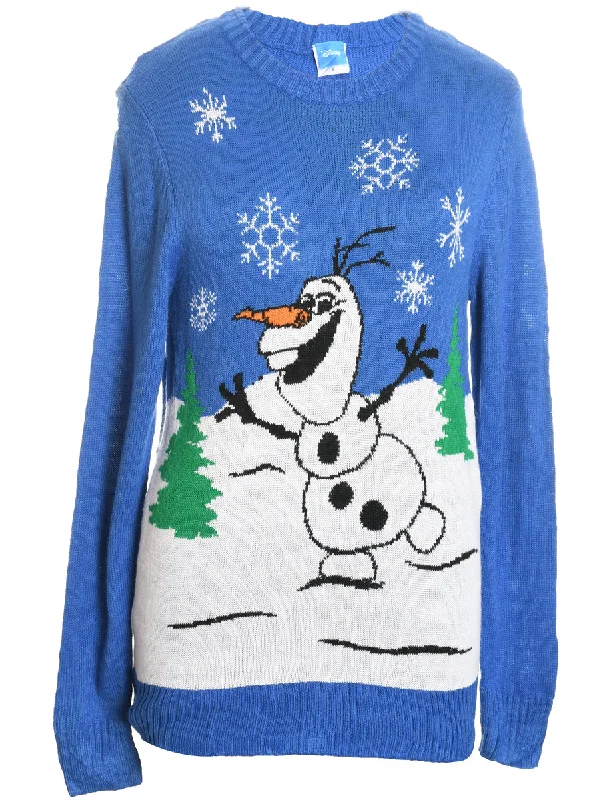 Blue Olaf Design Knit Christmas Jumper - S High Neck Crew Neck V-Neck